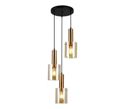 Svietidlá  PND-5581-3A-BRO+AMB - Luster na lanku SARDO 3xE27/40W/230V čierna/mosadz PND-5581-3A-BRO+AMB