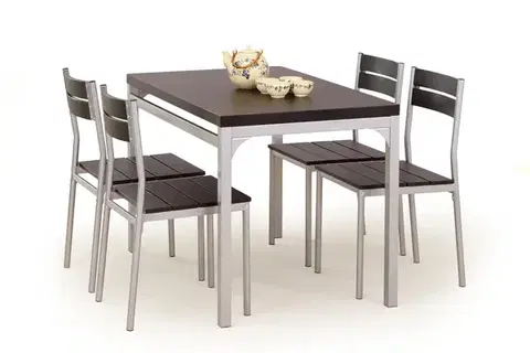 Jedálenské zostavy HALMAR Malcolm 1+4 jedálenský set wenge / oceľ
