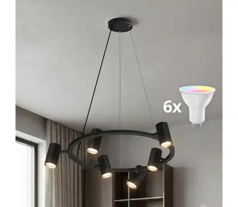 Svietidlá BRILAGI - LED RGBW Stmievateľný luster na lanku SELE 6xGU10/6,5W/230V čierna BG5278+AI2323