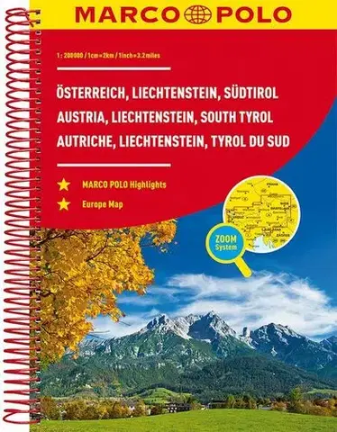 Európa Rakúsko, Lichtenštajnsko, Južné Tirolsko - atlas, 1:200 000