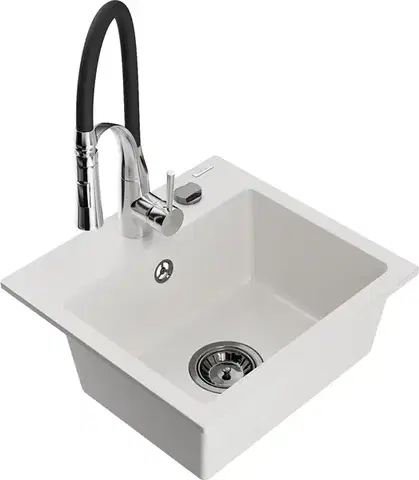 Kuchynské drezy MEXEN/S MEXEN/S - Milo granitový drez 1-miska vrátane batérie Aster, biela 6505-20-73450-07-B