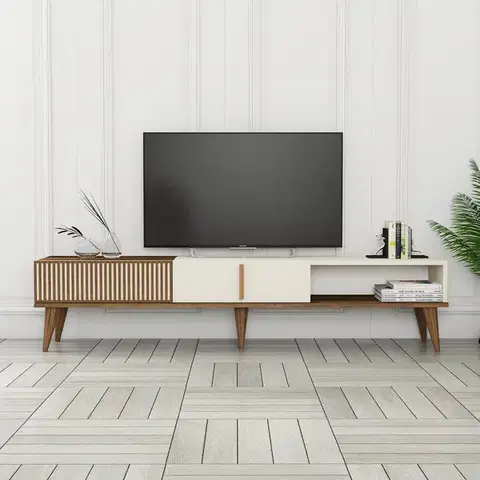 TV stolíky LANTERN TV stolík na nožičkách, orech/krémová