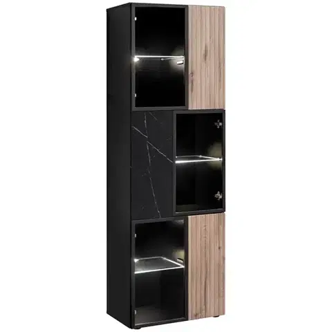 Vitríny a regály do obývačky Vitrína Cannes Zmwdv Cs Wsw Black/Viking/Marble Black