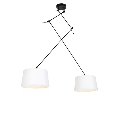Závesné svietidlá Závesné svietidlo čierne s bielymi ľanovými tienidlami 35 cm 2-svetlo - Blitz