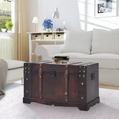 Truhly a úložné boxy Starožitná drevená truhla hnedá Dekorhome