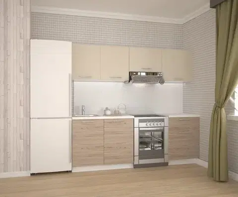 Kuchynské linky HALMAR Katia 220 kuchyňa béžová / dub san marino / biela