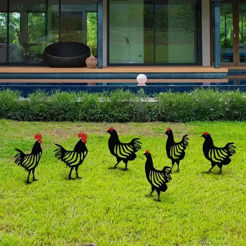 Bytové doplnky a dekorácie Súprava dekoratívnych kovových doplnkov do záhrady Chicken Family 6