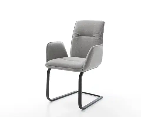 Jedálenské stoličky DELIFE Konzolová podstava Vinja-Flex štruktúrovaná látka mäkký sivá konzolová podstava plochá čierna