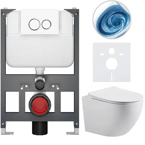 Záchody CERANO - Kompletný WC set Basic/Cesso - biela matná - WC tlačidlo Dualo/Biela - závesné - nízky modul - predstenová inštalácia - 49x36 CER-8050BD86154
