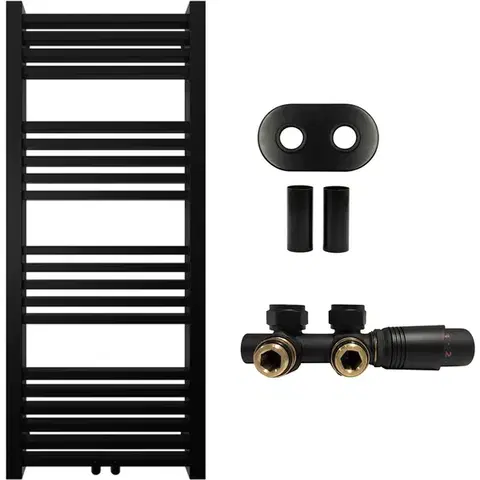 Doplnky do kúpeľne CERANO - Kúpeľňový radiátorový set Franko - ústredné vykurovanie - stredové pripojenie 50 mm - 392W - čierna matná - 1200x500 mm CER-663349