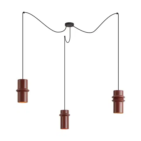 Závesné svietidlá Retro závesná lampa červená s čiernou 3-svetlá - Monti