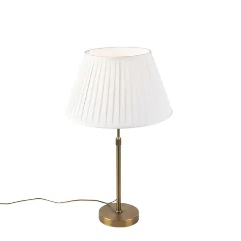 Stolné lampy Stolná lampa bronzová s vrásneným tienidlom bielym 35 cm - Parte