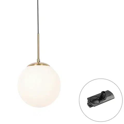 Koľajnicové svetelné systémy Art Deco závesná lampa zlatá s opálovým sklom vrátane čierneho 1-fázového koľajnicového adaptéra - Iconic Flore
