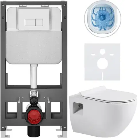 Záchody CERANO - Kompletný WC set Basic/Dure - biela lesklá - WC tlačidlo Modulo/Biela - voľne stojaca - predstenová inštalácia - 51x35 CER-8050BD85909