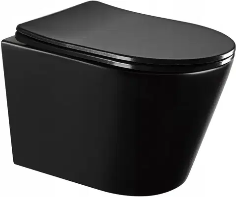 Záchody MEXEN/S - Rico Závesná WC misa Rimless vrátane sedátka s slow-slim, Duroplast, čierna mat - 30721085 30721085