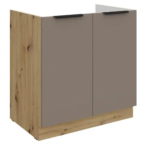 Kuchynské dolné skrinky KONDELA Frisbo 80 ZL 2F BB drezová kuchynská skrinka sandgrau / dub artisan