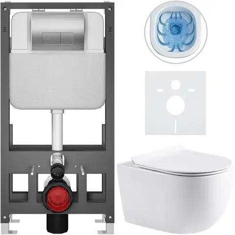 Záchody CERANO - Kompletný WC set Basic/Felci - biela lesklá - WC tlačidlo Modulo/Strieborná - voľne stojaca - predstenová inštalácia - 53x37 CER-8050BD86102