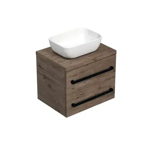 Kúpeľňový nábytok Kúpeľňová skrinka s čiernou úchytkou a krycou doskou SAT Cube Way 60x47,5x46 cm dub Wellington mat CUBE46C1603DW45 CUBE46C1603DW45