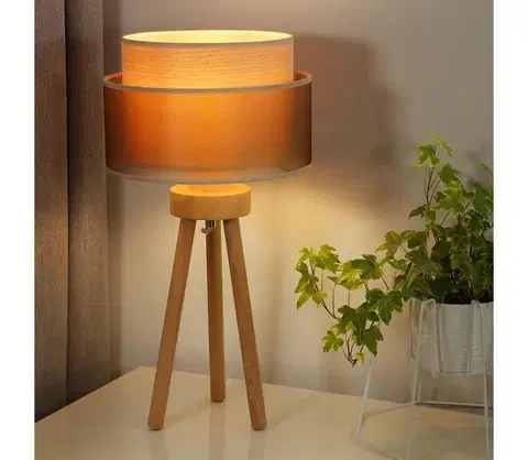 Lampy  - Stolná lampa WOOD BOHO 1xE27/15W/230V pr. 25 cm medená/hnedá/béžová 604109