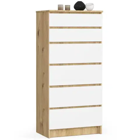 Komody a skrinky Moderná vysoká komoda MARIANNA60, dub artisan / biela