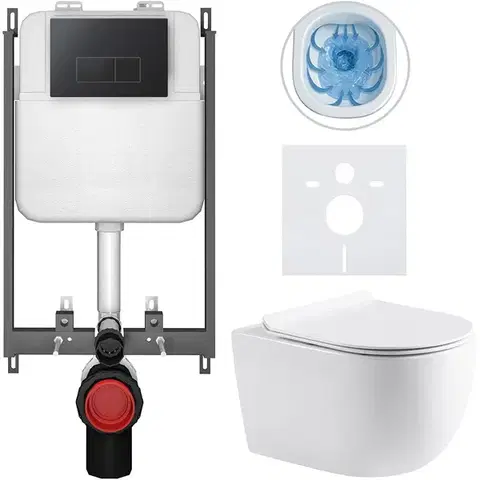 Záchody CERANO - Kompletný WC set Basic/Felci - biela lesklá - WC tlačidlo Modulo/Čierna - na zamurovanie - 53x37 CER-8050BD86096