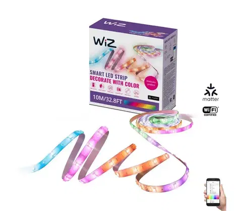 LED osvetlenie WiZ - RGBIC LED stmievateľný pásik 10 m, 21 W, 230 V, 2700–6500 K, Wi‑Fi 8720169077683