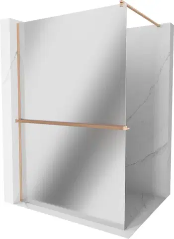Sprchové dvere MEXEN/S - Kioto+ Sprchová zástena WALK-IN s poličkou a držiakom uterákov 80 x 200, zrkadlová, meď kartáčovaná 800-080-121-65-50