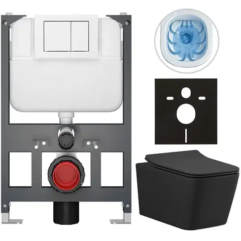 Záchody CERANO - Kompletný WC set Basic/Forte - čierna matná - WC tlačidlo Maxio/Biela - závesné - nízky modul - predstenová inštalácia - 51x36 CER-8050BD86394