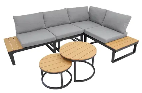 Záhradný nábytok SARDINIA záhradná rohová modulová sedacia súprava, popol/teak