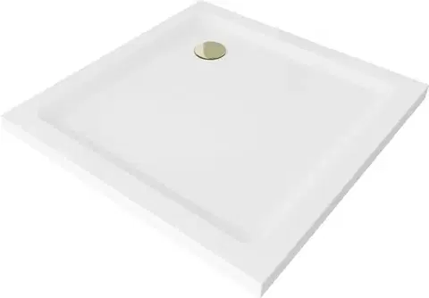 Vane MEXEN/S - Flat sprchová vanička štvorcová slim 80 x 80, biela + zlatý sifón 40108080G