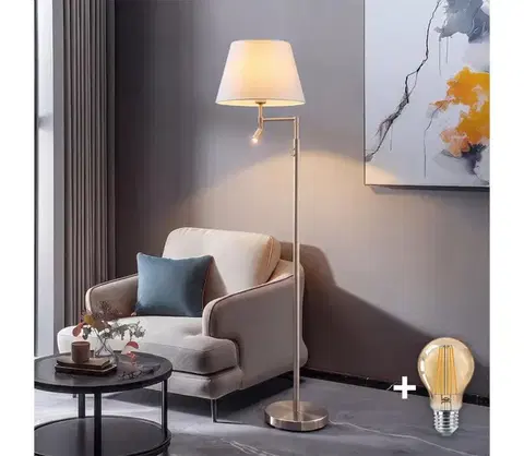 Lampy BRILAGI - LED stojacia lampa CERIA 1xE27/60W/230V + LED/2,1W matný chróm/biela EG32514+EG781035