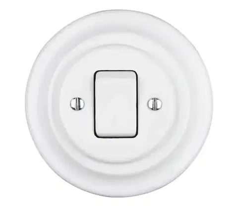Predlžovacie káble Reblig - porcelánový retro jednopólový vypínač s rámčekom č. 7, biely RG140Q-W
