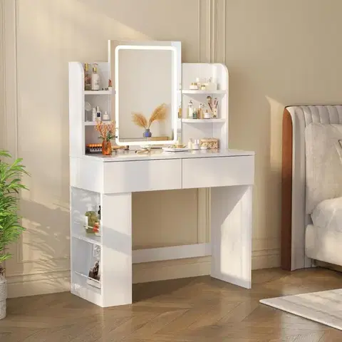 Kozmetický stolík LADY toaletný stolík s LED osvetlením, biely