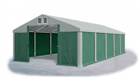 Záhrada Skladový stan 5x10x2,5m strecha PVC 560g/m2 boky PVC 500g/m2 konštrukcie ZIMA PLUS Šedá Zelená Šedá