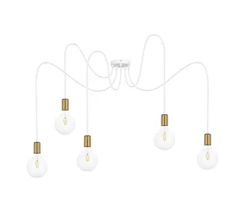 Svietidlá  Luster na lanku MIROS 5xE27/60W/230V pavúk biela/zlatá 0237