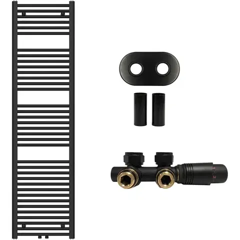 Doplnky do kúpeľne CERANO - Kúpeľňový radiátorový set Benito - ústredné vykurovanie - stredové pripojenie 50 mm - 703W - čierna matná - 1700x450 mm CER-880351