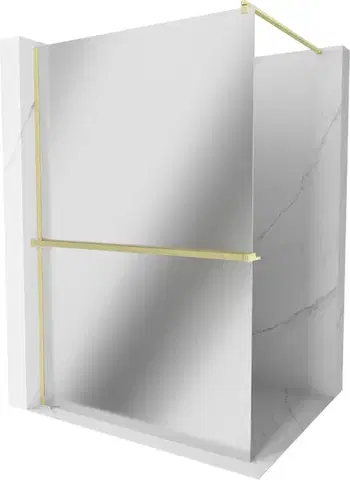 Sprchové dvere MEXEN/S - Kioto+ Sprchová zástena WALK-IN s poličkou a držiakom uterákov 90 x 200, zrkadlová, zlatá kartáčovaná 800-090-121-55-50
