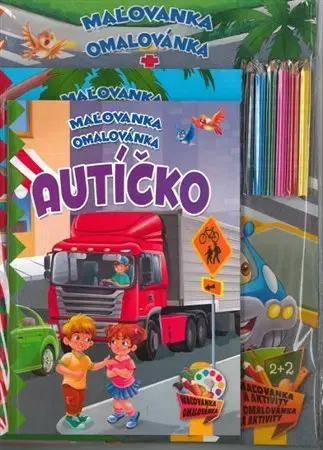 Nalepovačky, vystrihovačky, skladačky Komplet Autíčko (2 maľovanky+2 aktivity zošity + farebné ceruzky)