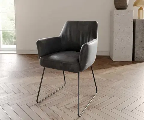 Jedálenské stoličky DELIFE Jedálenská stolička Xana-Flex s opierkami mikrovlákno antracitová vintage čierna tenká podstava vrecková pružina