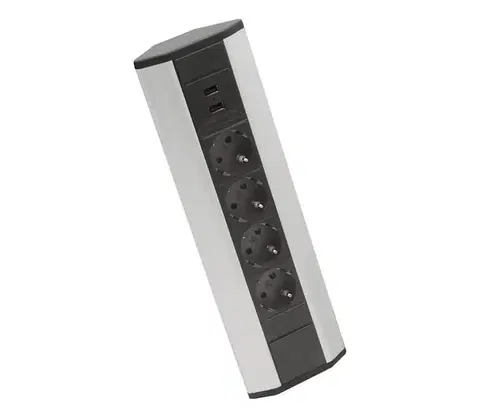 Predlžovacie káble  Rohový zásuvkový stĺpik 4x230V + 2xUSB-A čierna/strieborná 20484