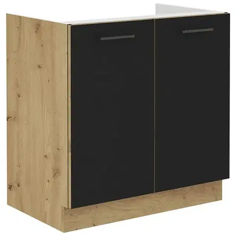 Kuchynské dolné skrinky KONDELA Monro 80ZL 2F BB drezová kuchynská skrinka čierna / dub artisan