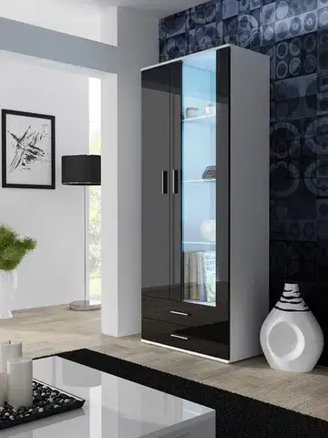 Vitríny CAMA MEBLE Soho S6 vitrína biela / čierny lesk