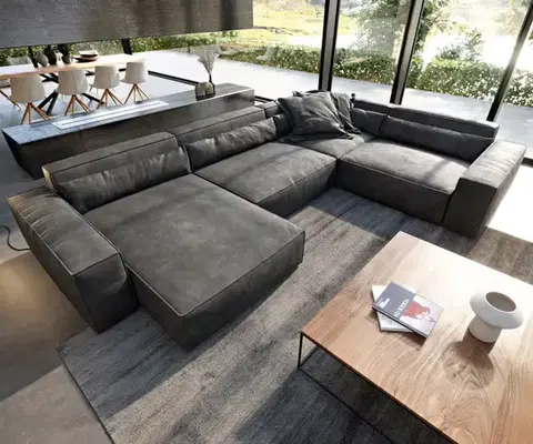 Sedacie súpravy XL DELIFE Pohovka v tvare U Sirpio XL 360x260 cm imitácia kože vintage antracitová variabilné ležadlo