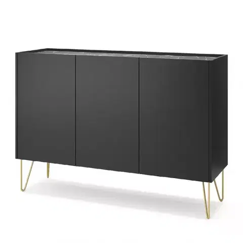 Komody do spálne Komoda Harmony K144 čierna grafit/mramor black