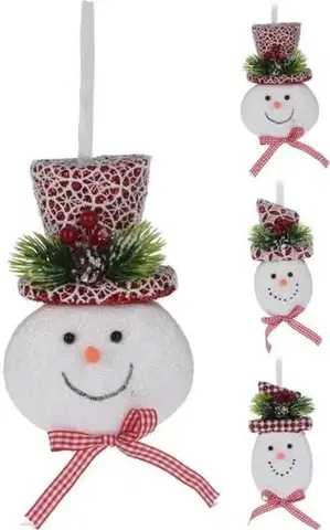 Vianočné ozdoby Kinekus Ozdoba závesná snehuliak 15 cm červeno/biela mix