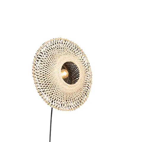 Nástenné osvetlenie Orientálna nástenná lampa bambus 35 cm so zástrčkou - Rina