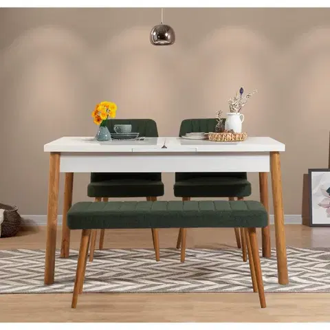 Jedálenské sety Jedálenský set s rozkladacím stolom a stoličkami (4 kusy) Santiago White Atlantic-Green
