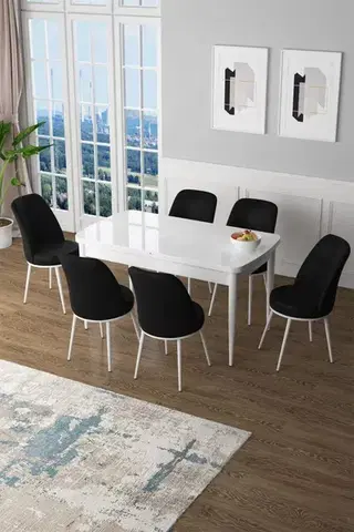 Jedálenské sety Extendable Dining Table & Chairs Set (7 Pieces) Zen - White, Black