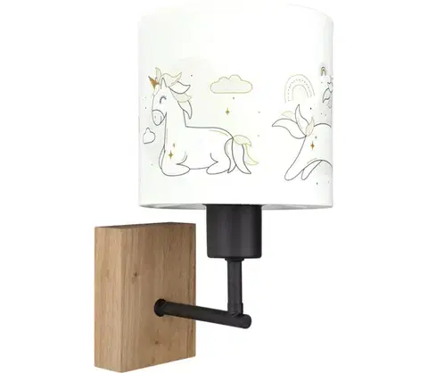 Svietidlá BRILAGI - Nástenná lampa BOBO WOOD 1xE27/25W/230V dub/čierna/biela/jednorožce BG1561+BG5579