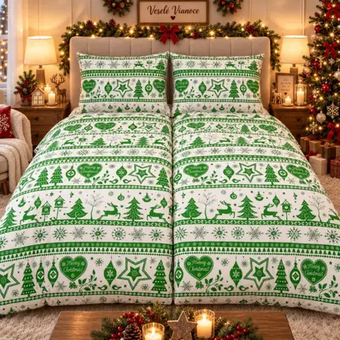 Obliečky Obliečky bavlnené Vianočné obliečky Christmas zelené TiaHome - 1x Vankúš 90x70cm, 1x Paplón 140x200cm